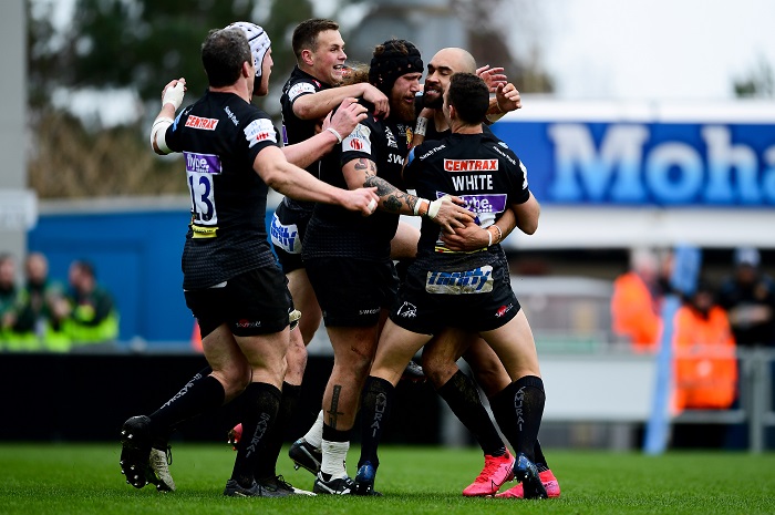 Exeter Chiefs rejoicing at their game vs Bath