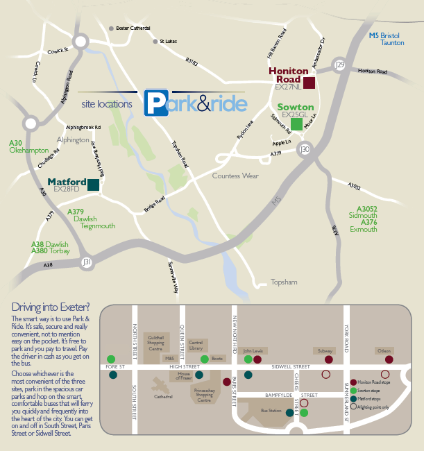 Park & Ride Map in Exeter
